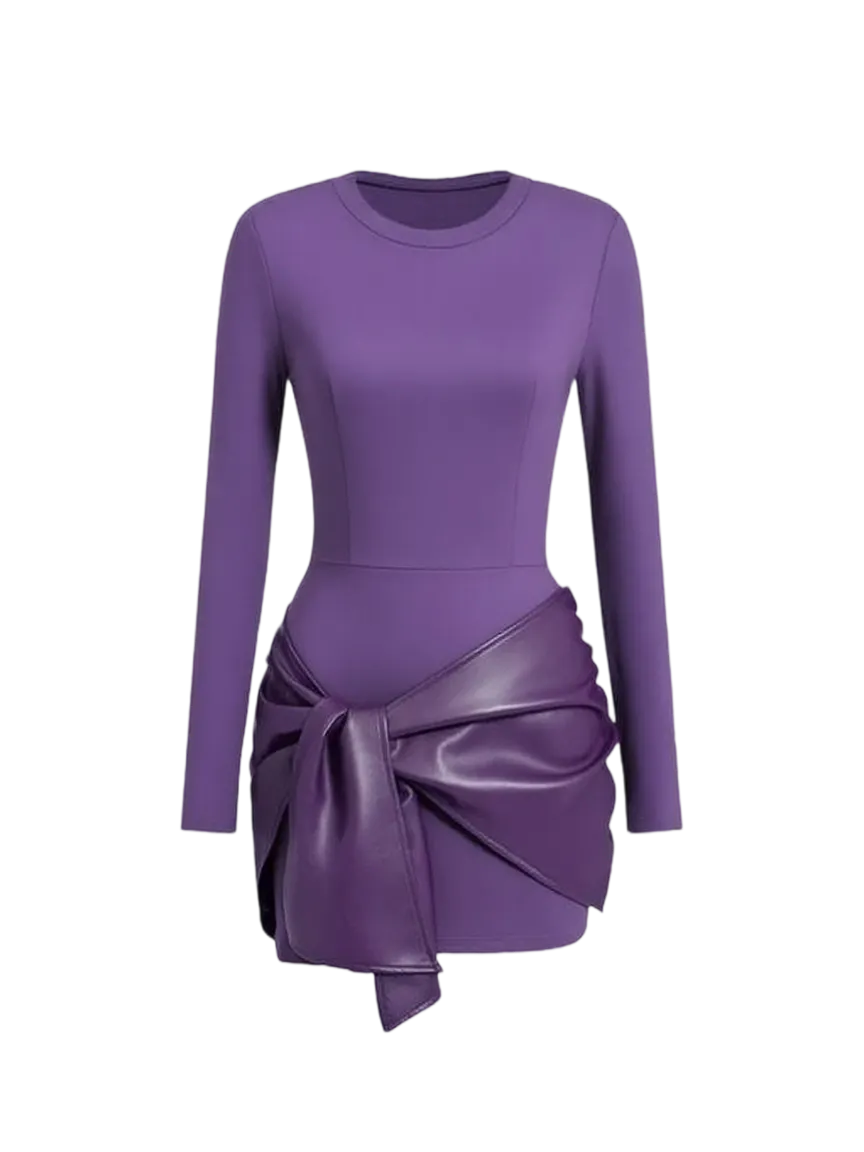 Women's Patchwork Knot Side Long Sleeve Dress