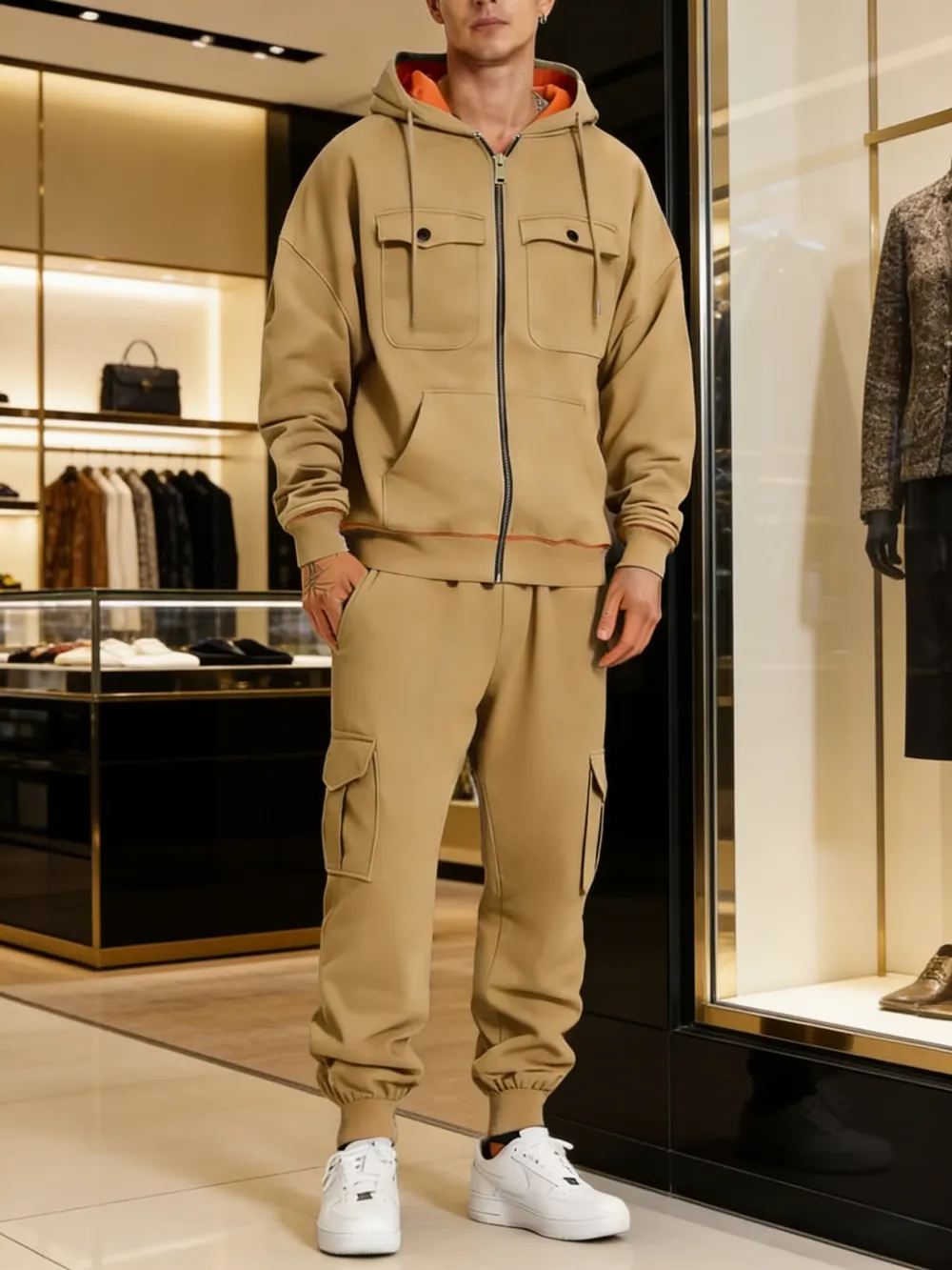 Clearance sale Men's sweatshirt with multiple pockets warm and stylish-Jacket & Pants