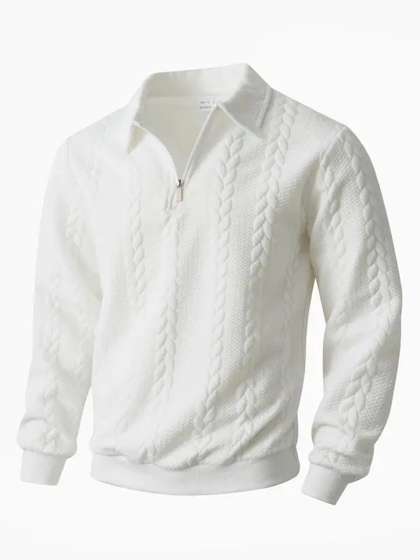 Men's Cable-Knit Polo Collar Half-Zip Sweater