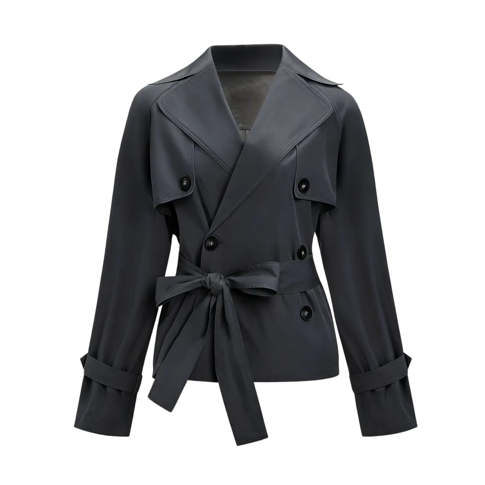 Women's Commuter Notch Lapel Double Breasted Detachable Belt Trench Coat