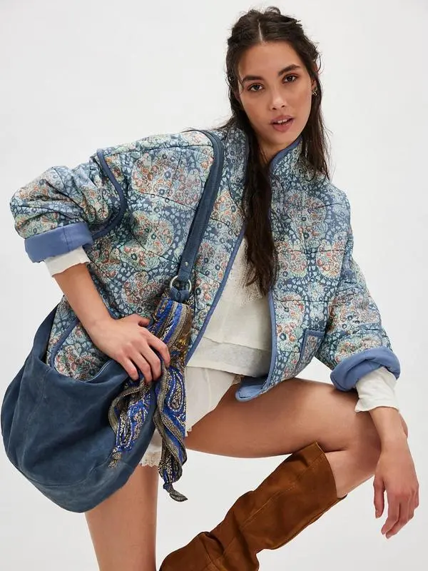 Women's Ditsy Floral Print Drop Shoulder Coat