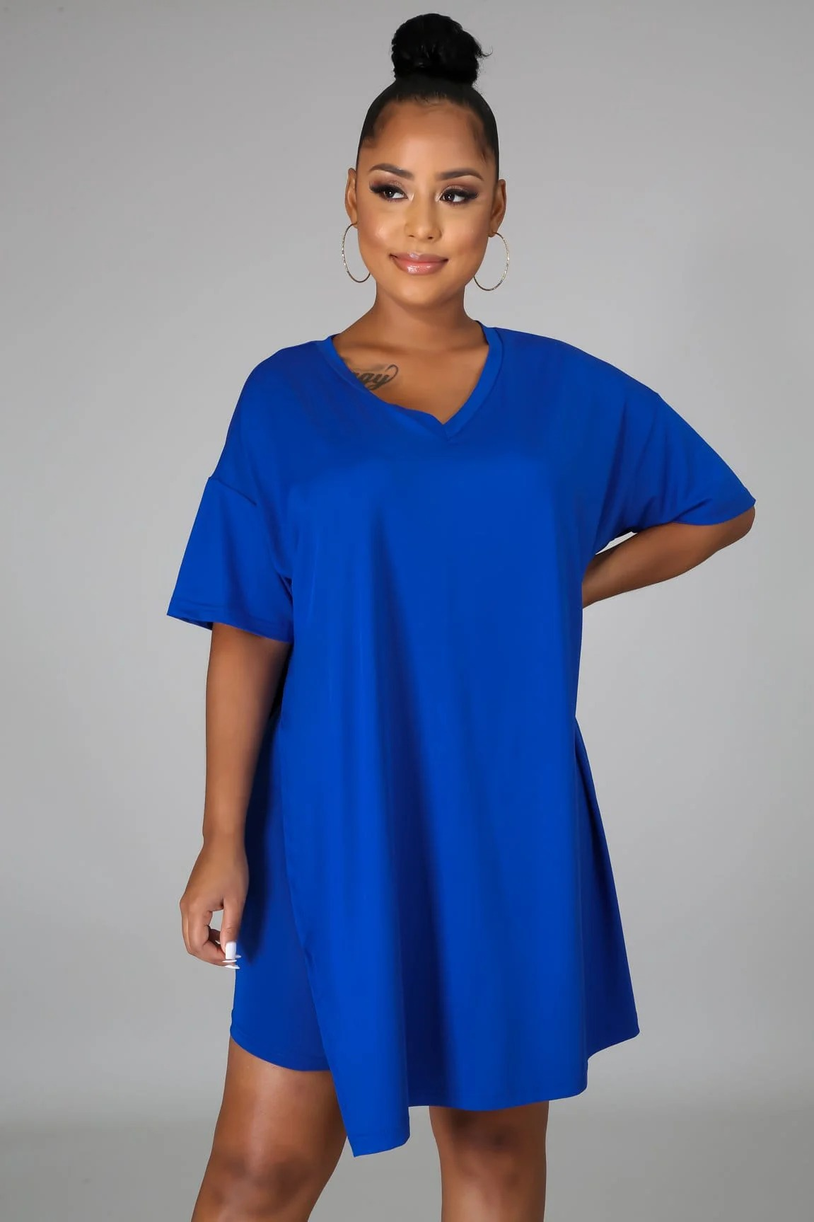 Women's 2-Piece Lounge Set Casual Oversized V-Neck Tops and High Waisted Shorts Set