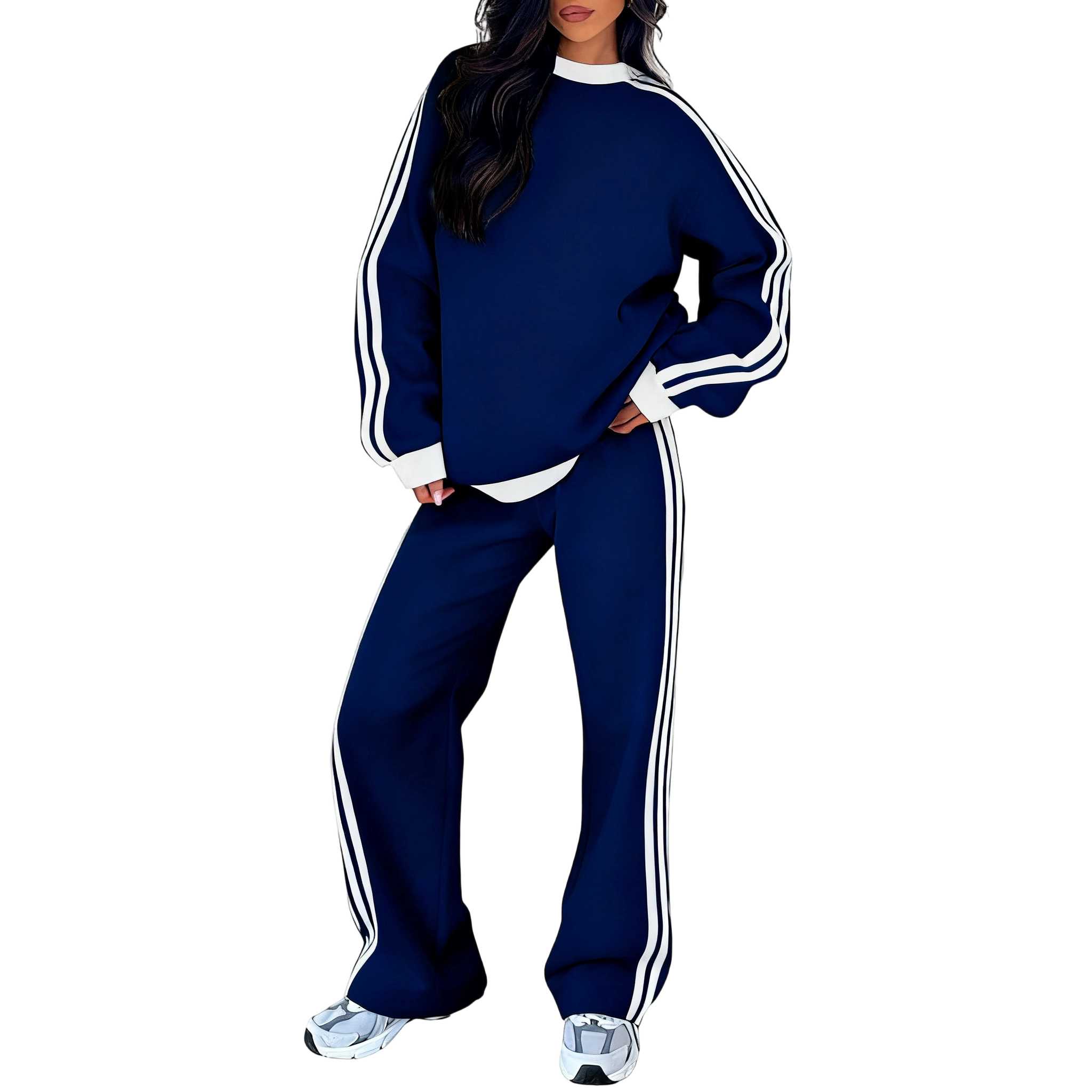 Women's 2 Piece Outfit Fleece Sweatsuit Casual Lounge Matching Sets Crewneck Loose Fit Cozy Sweatshirt & Straight Leg Sweatpants Womenswear