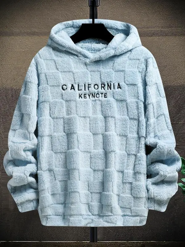 Men's Letter Embroidery Fuzzy Hoodie