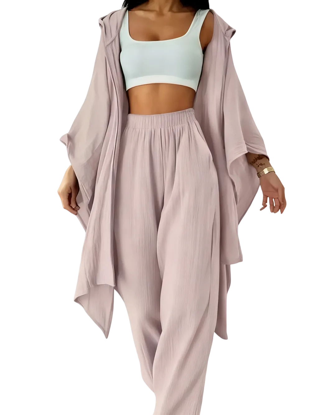 Women's Two-Piece Casual Set, Wide-Leg Pants & Loose-Fit Cardigan Jacket