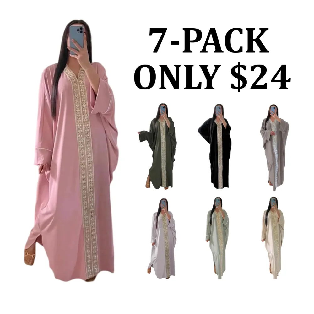 Women's Contrast Sequin Batwing Kaftan Dress