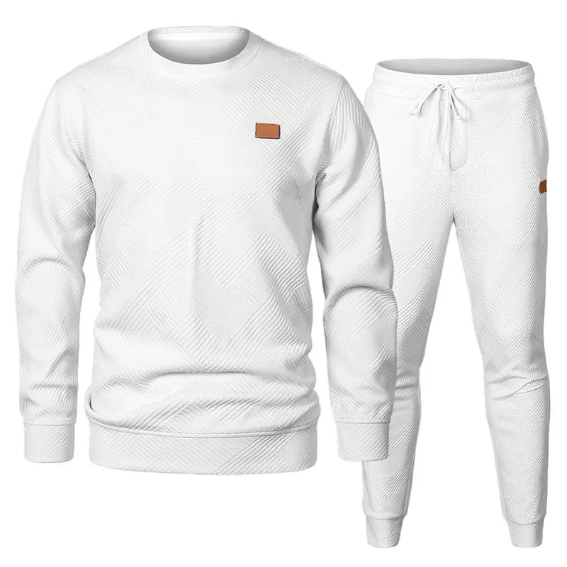 Men's 2 Piece Sweatsuits Outfits Casual Crewneck Jacquard Sweatshirt Joggers Sweatpants Set