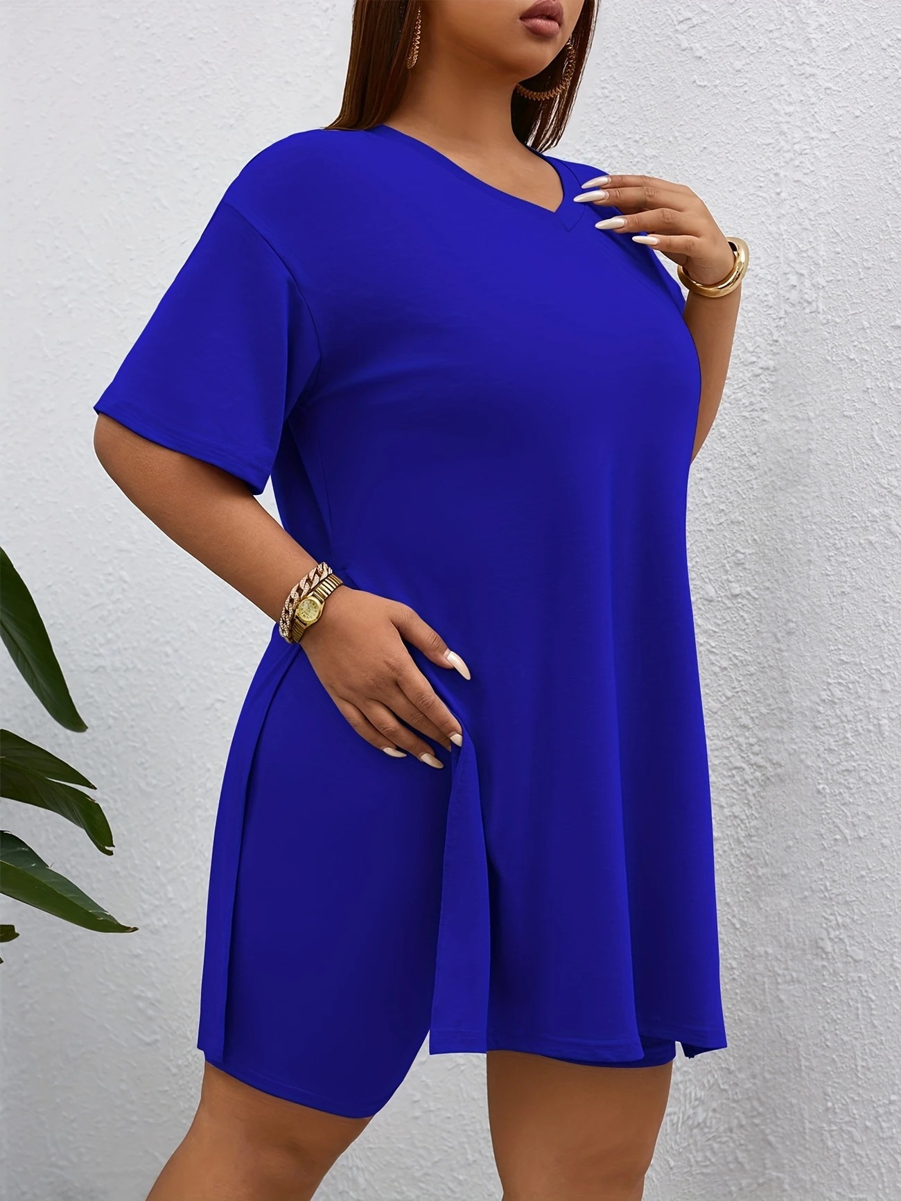 Women's 2-Piece Lounge Set Casual Oversized V-Neck Tops and High Waisted Shorts Set