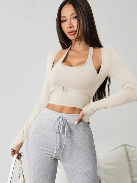 Women’s Halter & Thumb Hole Sports Top Set– Sleeveless & Buckle Front for Gym & Yoga