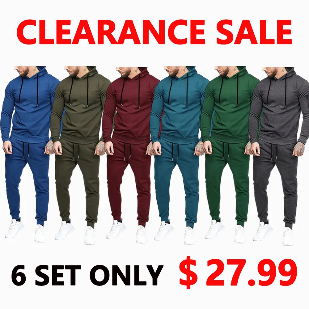 Clearance sale!Men’s Winter Fleece-Lined Set – Casual 2-Piece Hooded Running Sport Suit Sets-Pocket Jacket & Pants
