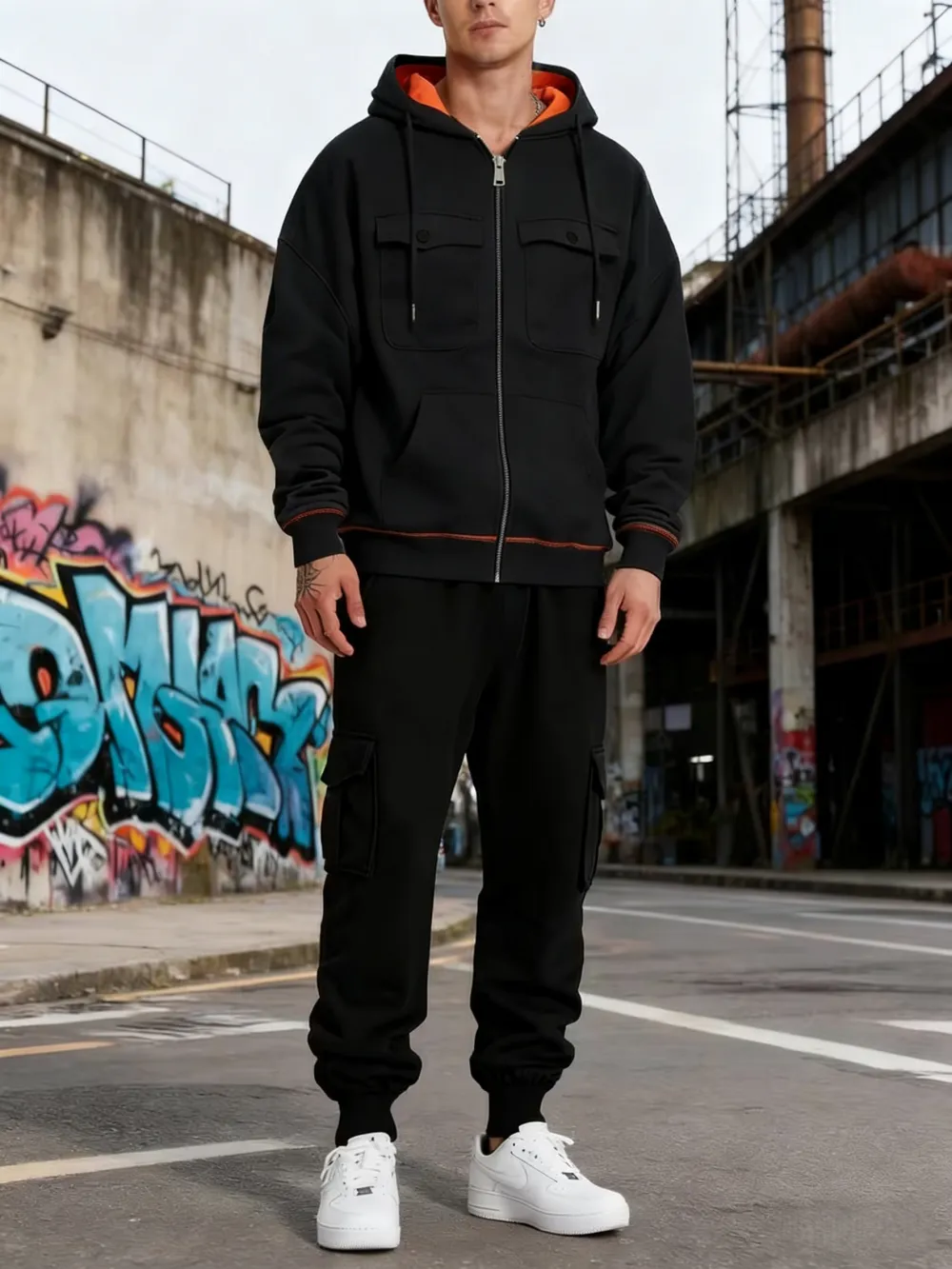 Clearance sale Men's sweatshirt with multiple pockets warm and stylish-Jacket & Pants