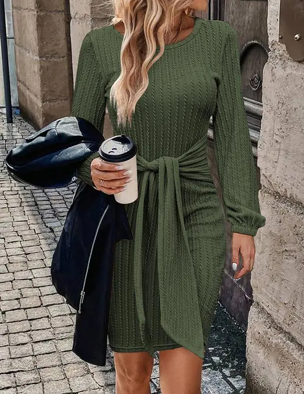 Women's Elegant Knit Dress Long Lantern Sleeve