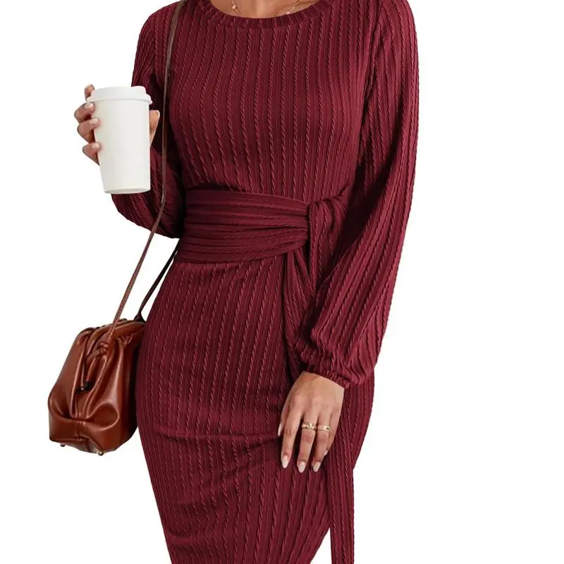 Women's Elegant Knit Dress Long Lantern Sleeve