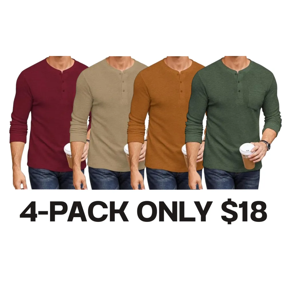 Men's Long Sleeve Waffle Henley Shirt