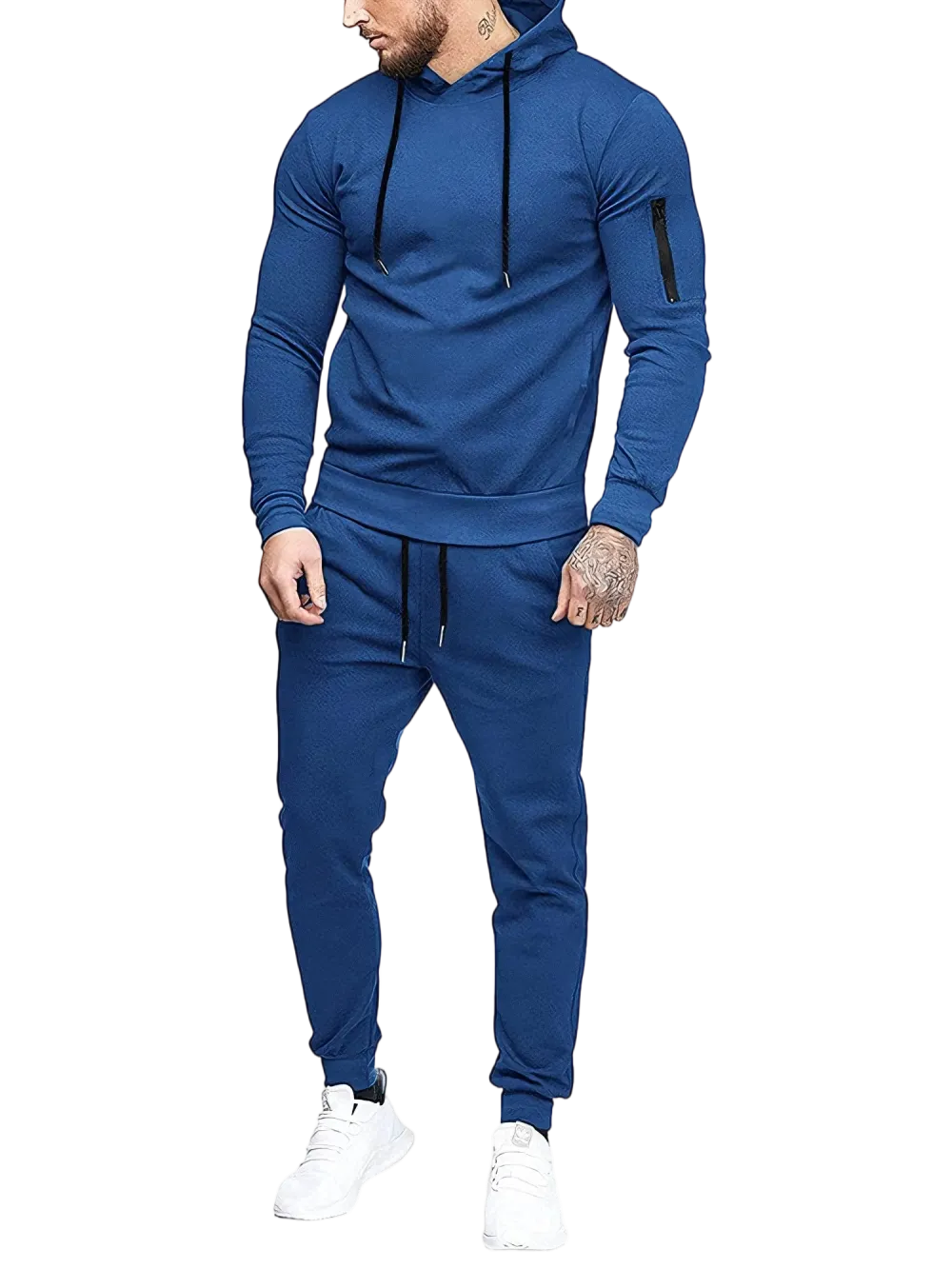Clearance sale!Men’s Winter Fleece-Lined Set – Casual 2-Piece Hooded Running Sport Suit Sets-Pocket Jacket & Pants