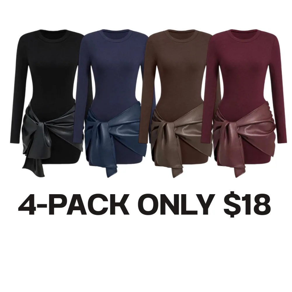 Women's Patchwork Knot Side Long Sleeve Dress