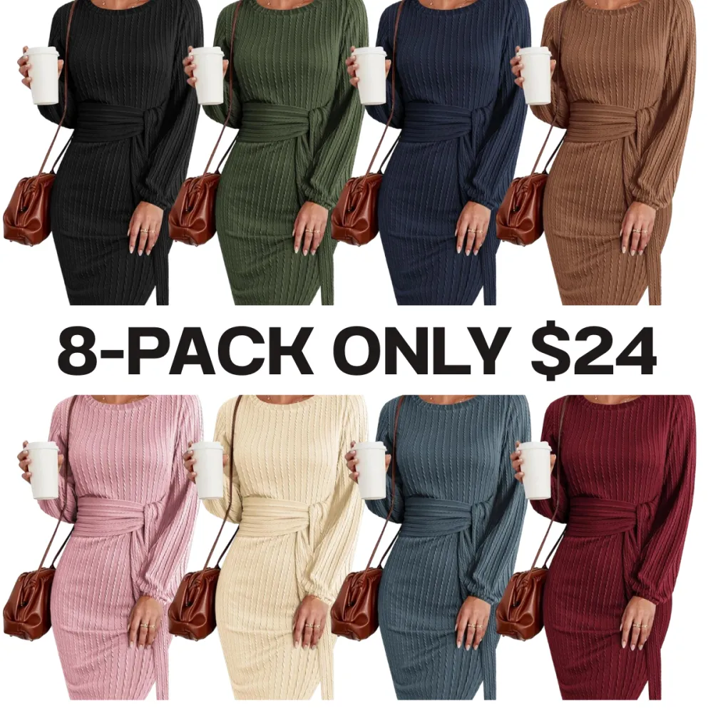 Women's Elegant Knit Dress Long Lantern Sleeve