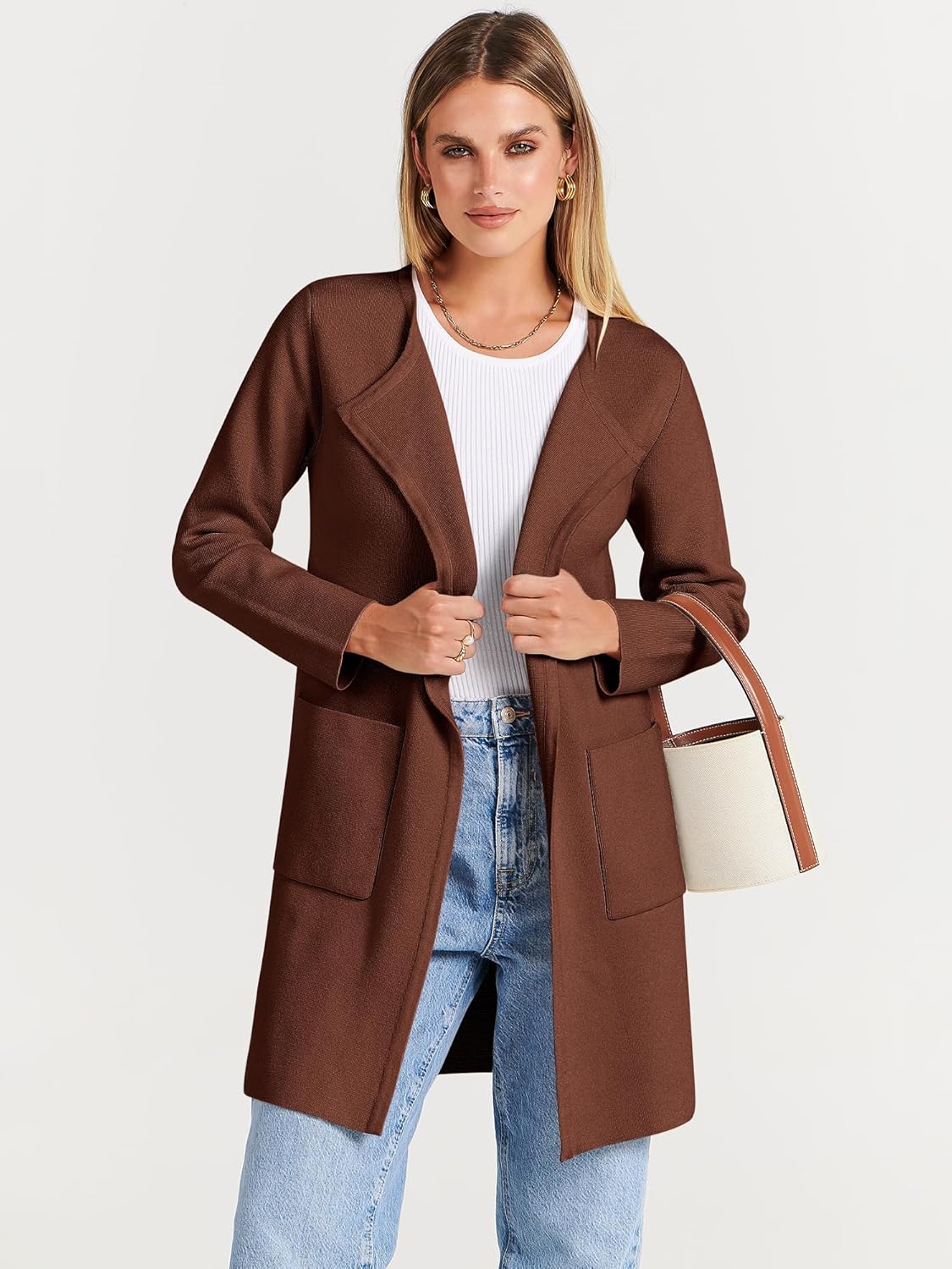 Women's Open Front Knit Lightweight Cardigan Casual Long Coatigan Sweater Lady Jacket Coat 2024 Fall Outerwear