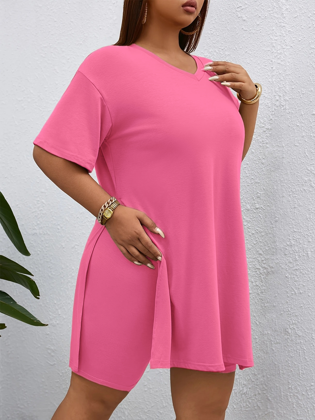 Women's 2-Piece Lounge Set Casual Oversized V-Neck Tops and High Waisted Shorts Set
