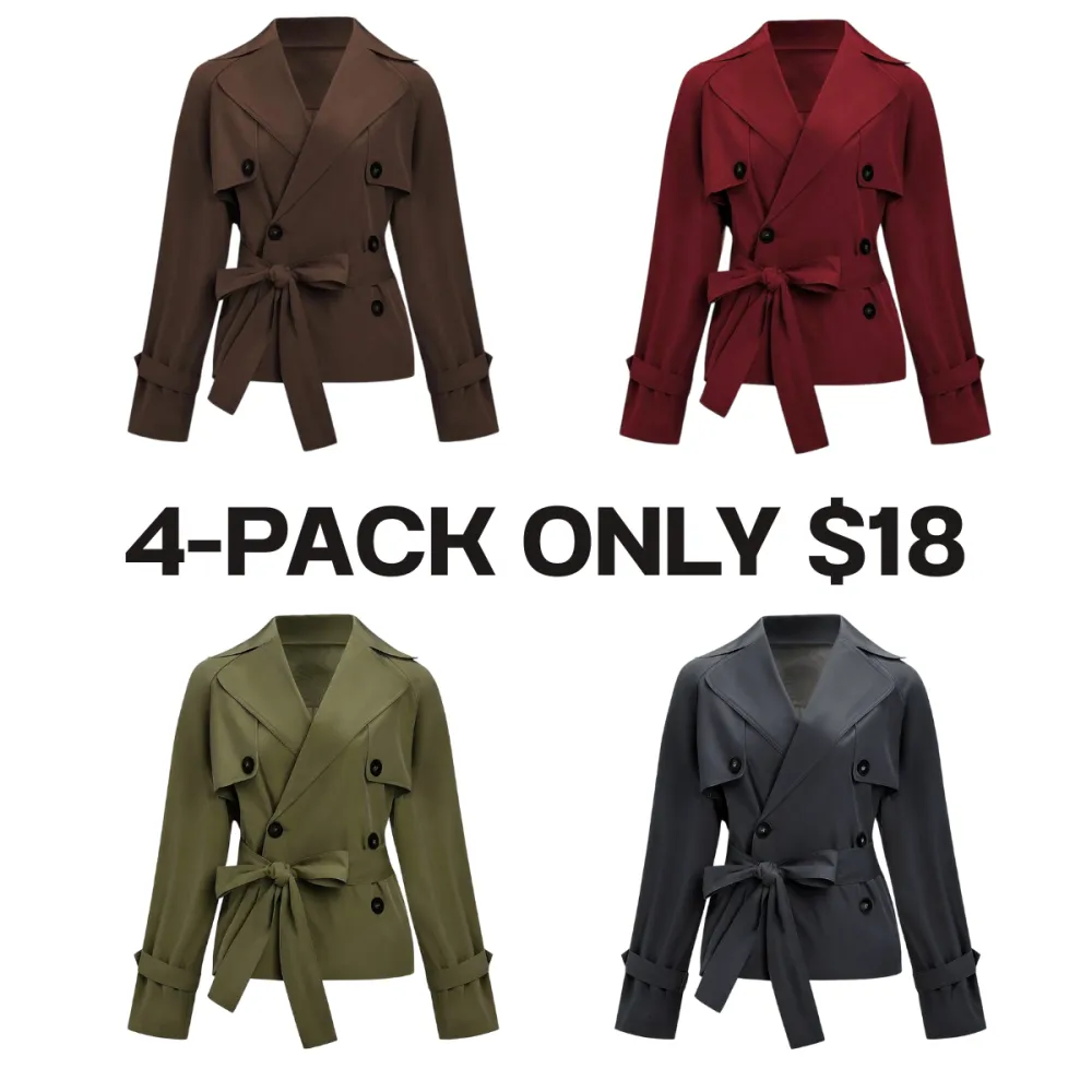 Women's Commuter Notch Lapel Double Breasted Detachable Belt Trench Coat