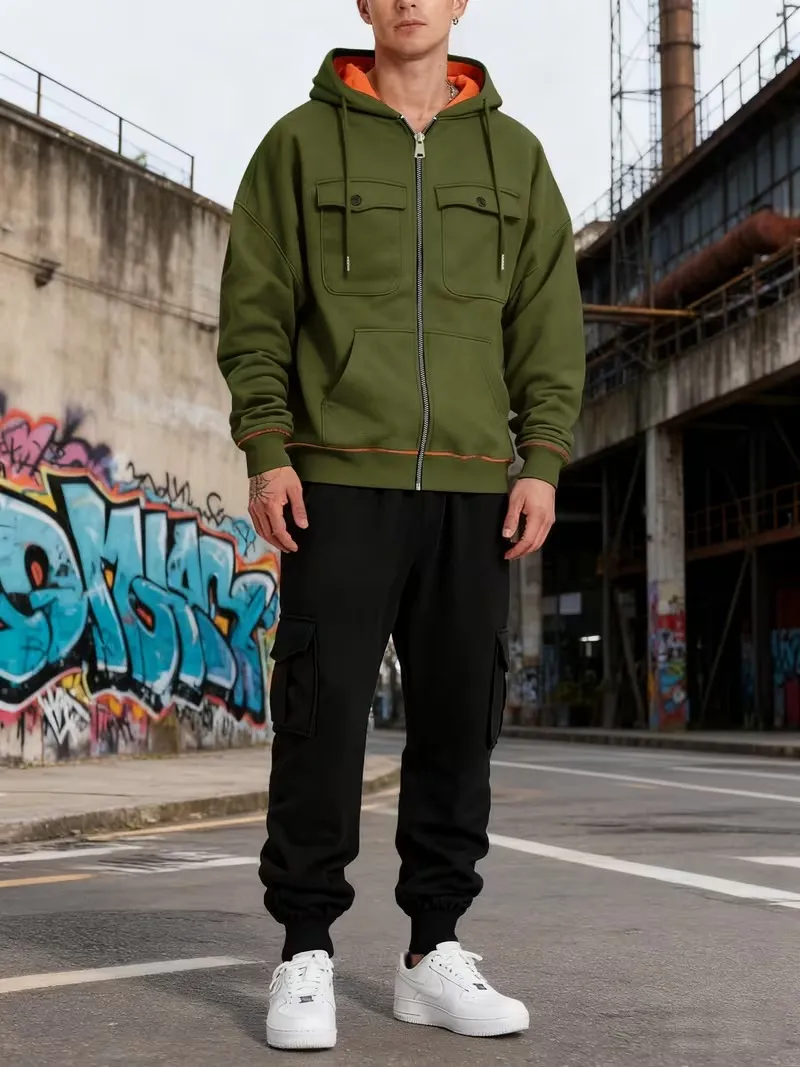 Clearance sale Men's sweatshirt with multiple pockets warm and stylish-Jacket & Pants