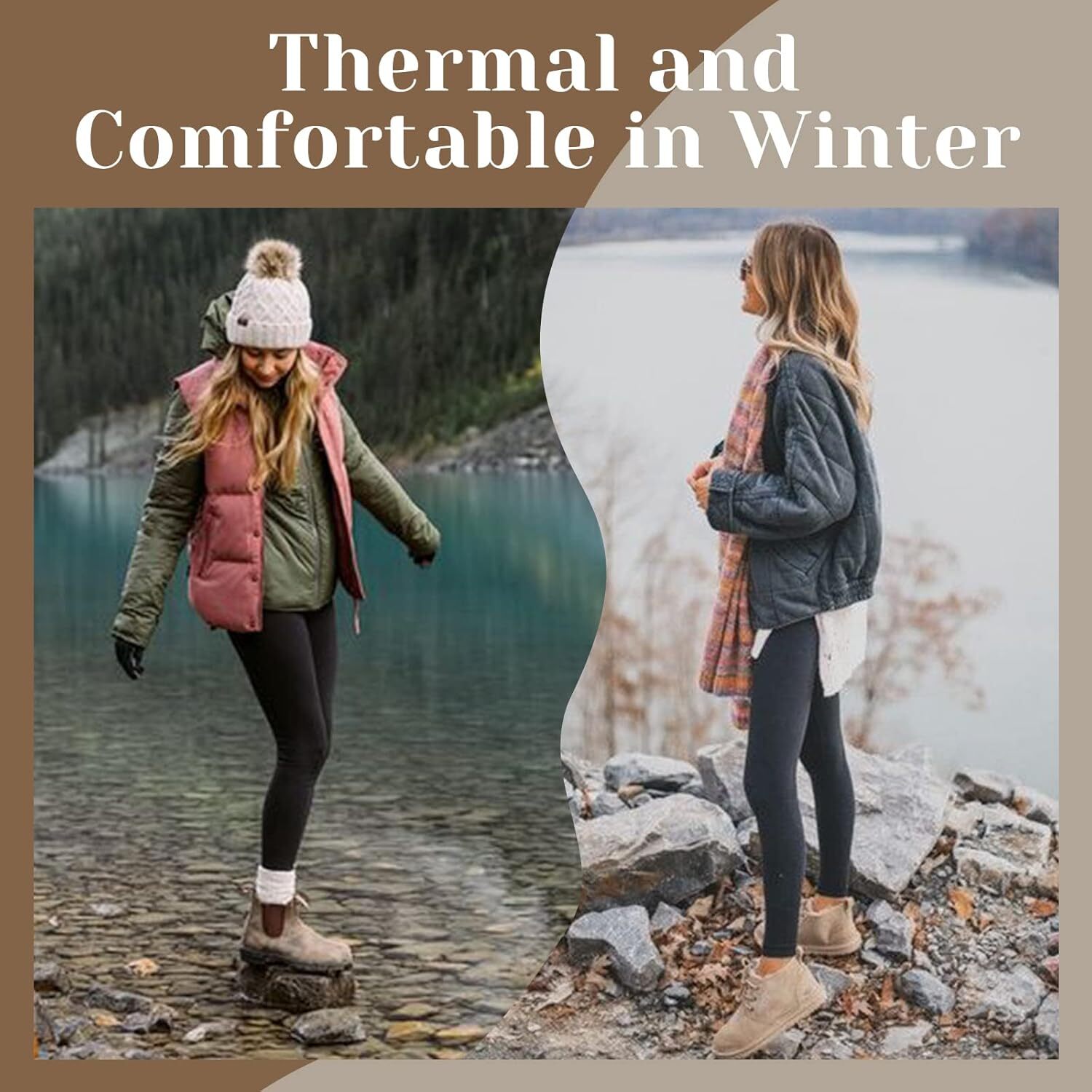 Fleece Lined Leggings Women - Thick Soft High Waisted Black Tummy Control Thermal Warm Velvet Pants for Cold Winter