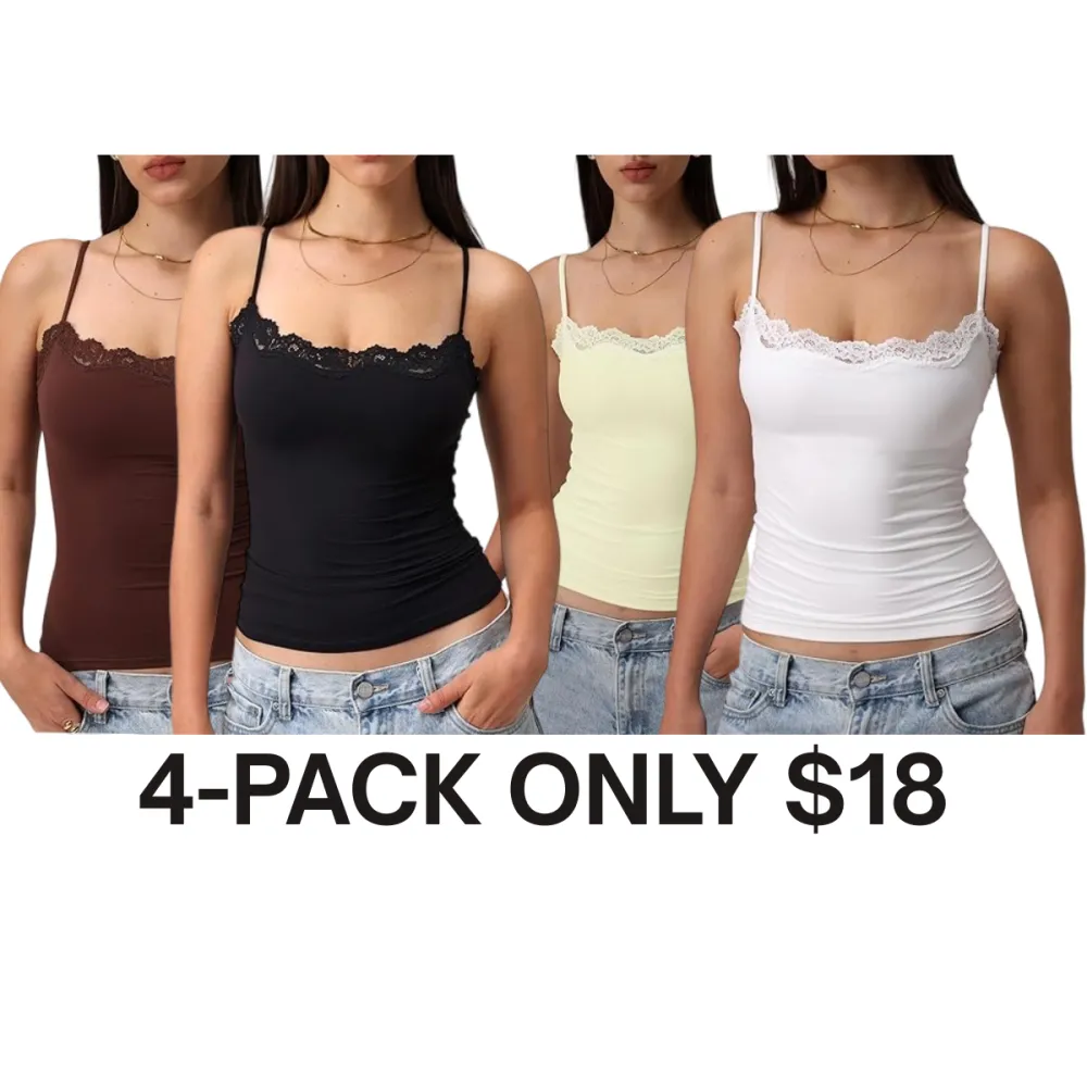 Women’s Padded Lace Cami Top – Double Lined Sexy Spaghetti Strap Tank