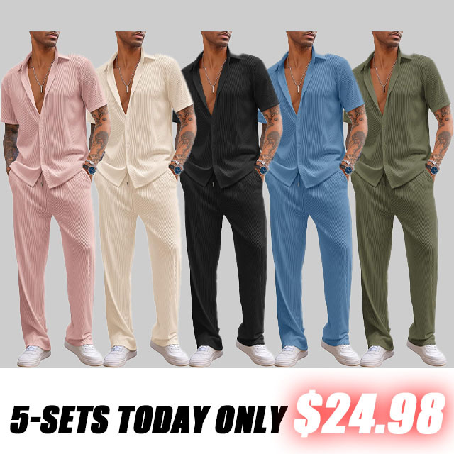 ✨Size:S-6XL🔥Men's 2 Piece Outfit Casual Short Sleeve Button Down Shirt Beach Summer Loose Pant Sets