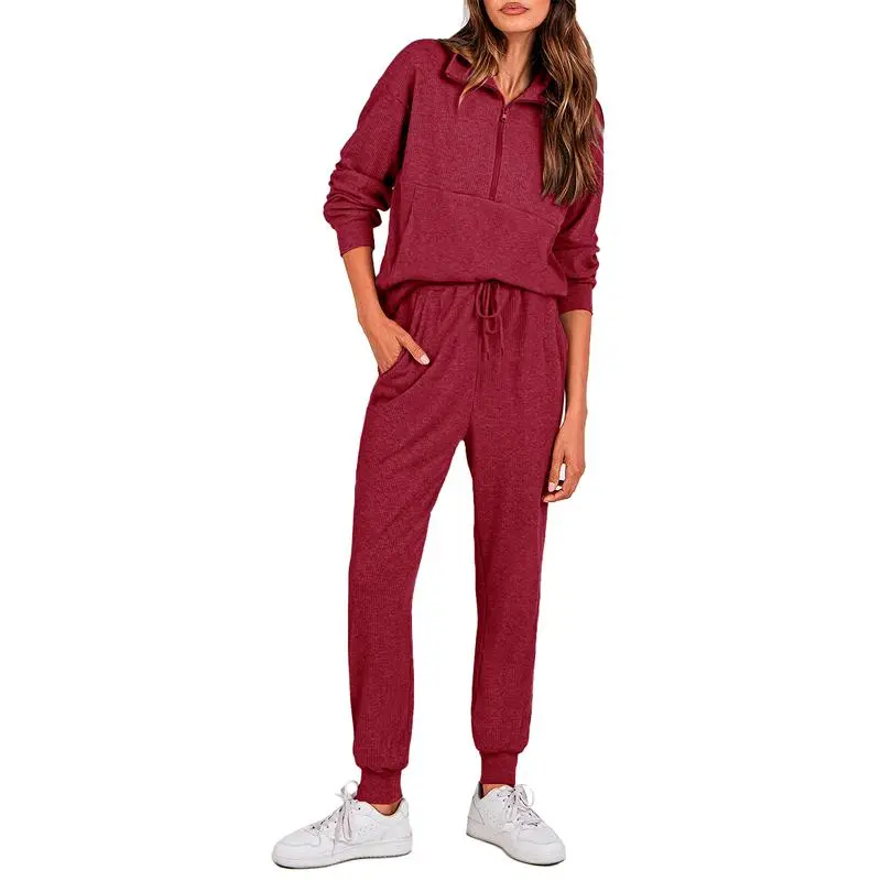 Women's 2-Piece Ribbed Half-Zip Sweatshirt & Jogger Pants Set