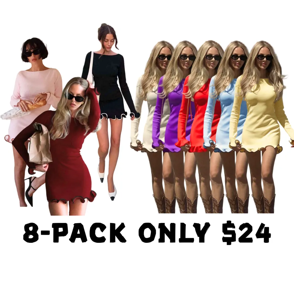 Women's Elegance Colorblock Wave Hem A-Line Long Sleeve Knit Dress