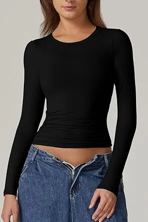 Women's Ruched Long Sleeve Crop Top