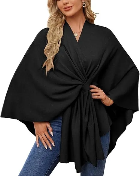 Women's Elegant Wraps Soft Open Front Poncho Sweater