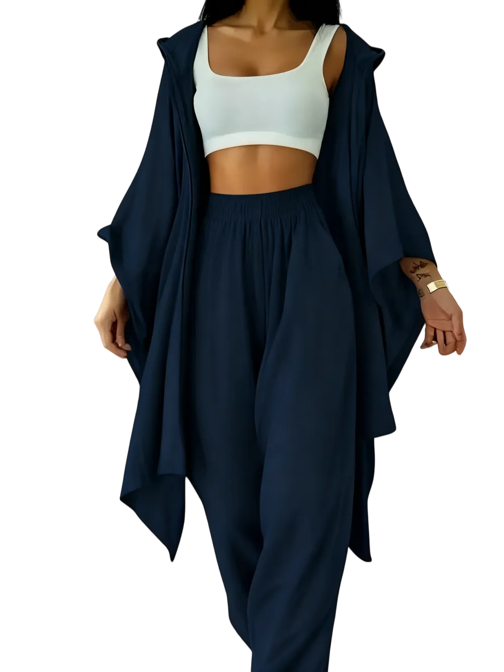 Women's Two-Piece Casual Set, Wide-Leg Pants & Loose-Fit Cardigan Jacket