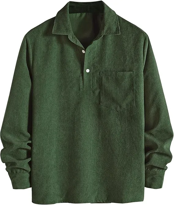 🔥 Best Price Today Only🔥Men's Plain Pocket Half Button Corduroy Shirt – Grab Yours Now! ⏰