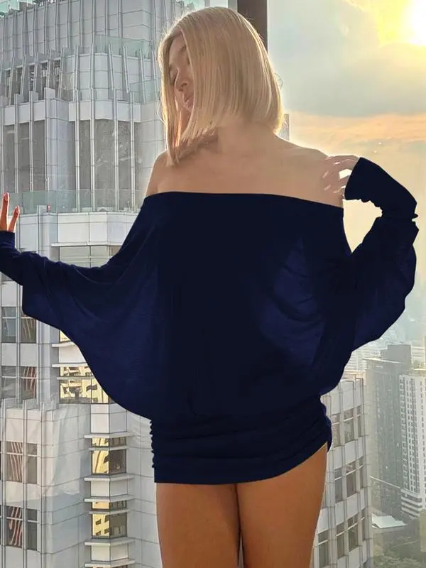 🔥Last Day 95% OFF🔥Women's Solid Off The Shoulder Sheer Ruched Dress