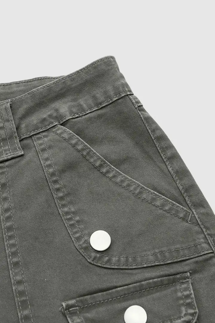 🔥Last Day Sale🔥Solid Stitch Detail Mid Waist Bermuda Shorts