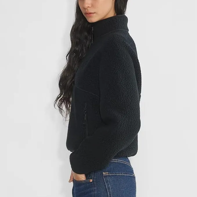 Women‘s Fleece Sweatshirt – Cropped Half-Zip Sherpa Pullover with Zipper Pockets