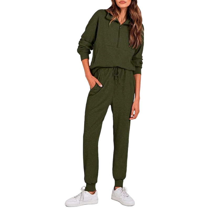 Women's 2-Piece Ribbed Half-Zip Sweatshirt & Jogger Pants Set