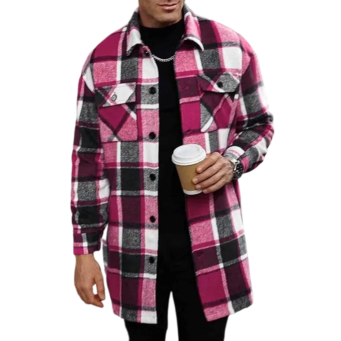 Men's Plaid Long Loose-Fit Coat