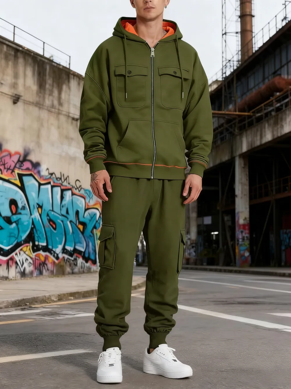 Clearance sale Men's sweatshirt with multiple pockets warm and stylish-Jacket & Pants
