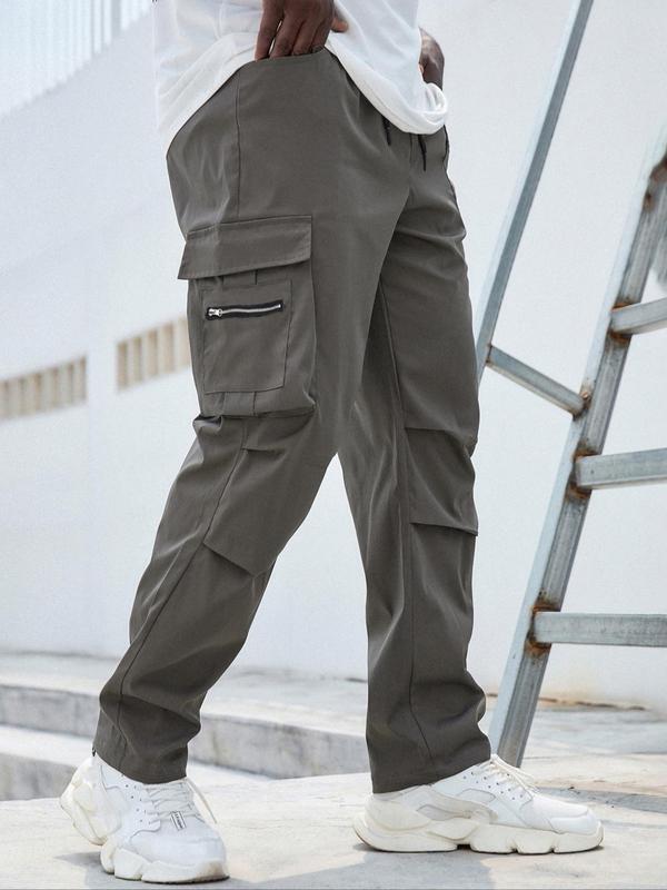 Men's Large Size Solid Color Drawstring Waist Cargo Pants