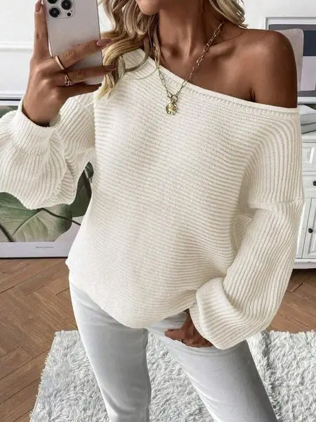 Women's Off-Shoulder Boat Neck Pullover Sweater