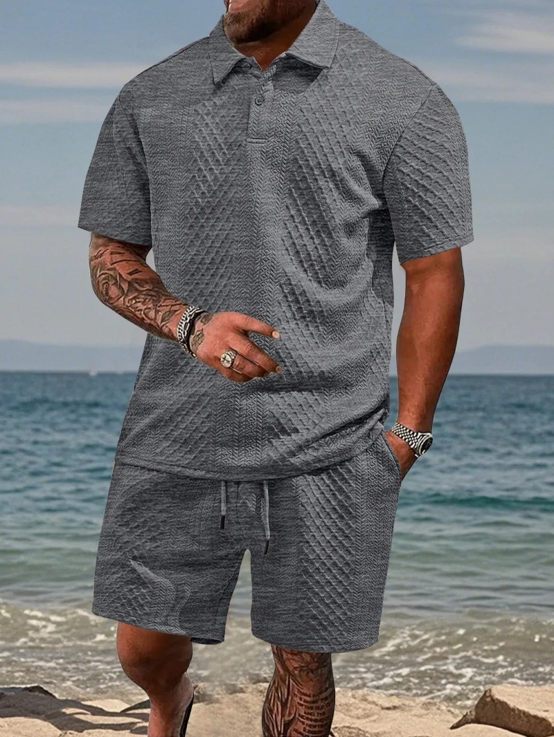 7 Packs Men's casual sports lapel jacquard texture polo shirt set