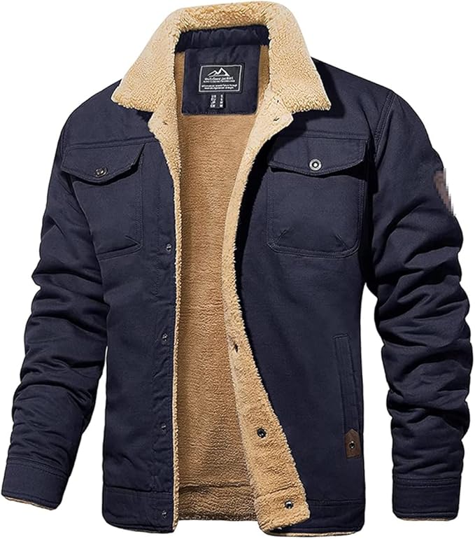 Limited Stock ! Men's  Jacket Sherpa Lined Jacket Warm Trucker Coat Multi Pocket Casual Collared Menswear Tops Cotton Fleece Long Sleeve FallFreshness