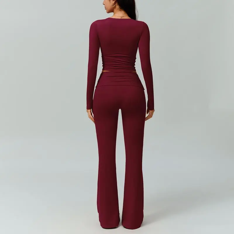 Women's 2-Piece Long Sleeve Plunging V-Neck Set