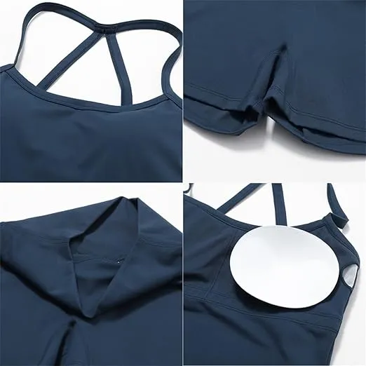 Women's 2-Piece Backless Sports Set: Sleeveless Cami & High-Waist Shorts