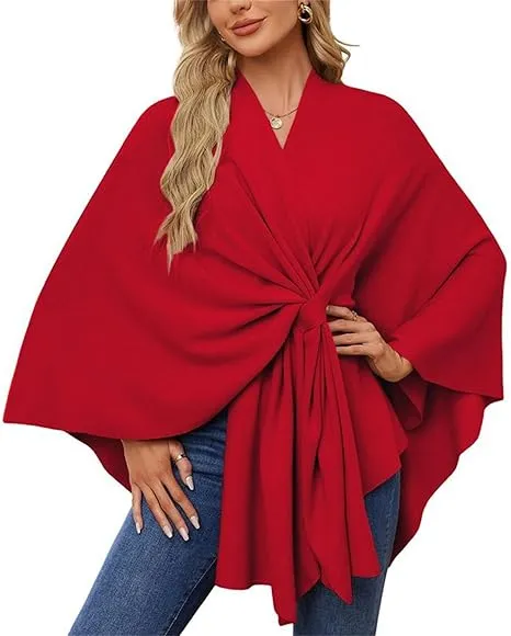 Women's Elegant Wraps Soft Open Front Poncho Sweater