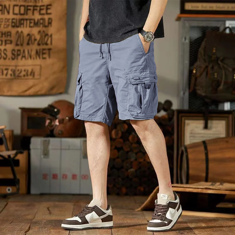 New American overalls summer shorts pop trend everything with five quarter pants men's loose straight pants