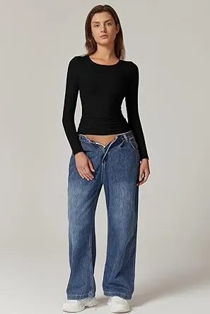 Women's Ruched Long Sleeve Crop Top