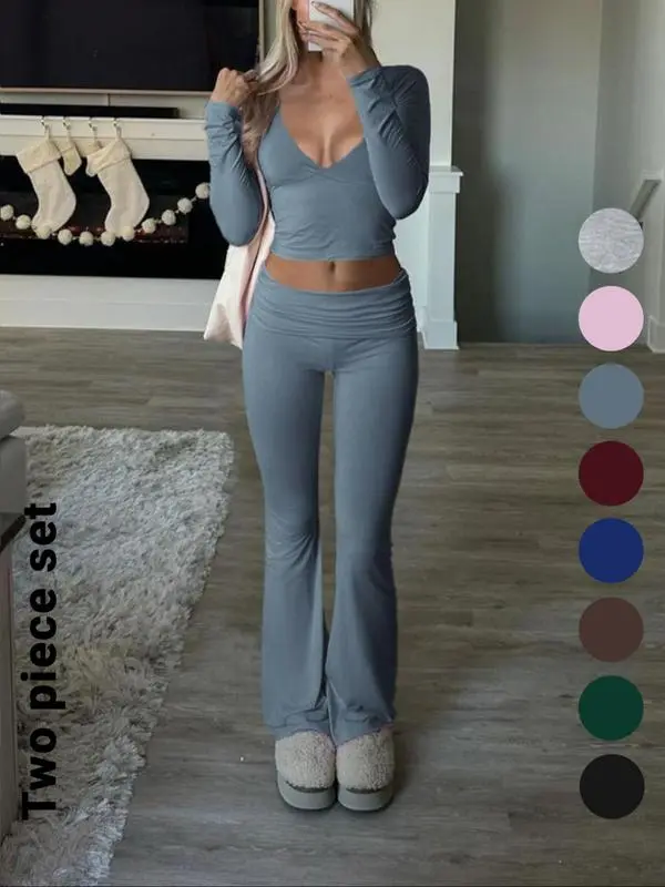 🔥 Best Price Today Only🔥Women's V-Neck Long Sleeve Two-Piece Set – Grab Yours Now! ⏰💖